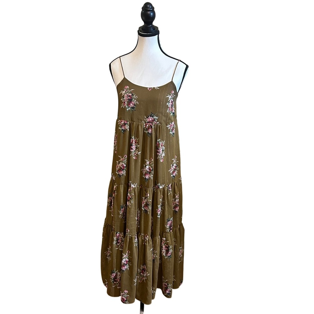 Madewell Maxi Dress Cami Tier Sz 0 Metallic Classic Corsage Boho Cottagecore